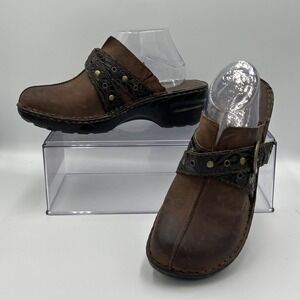 b.o.c. Karley Clog Chocolate Oiled Slip On Mules Chunky Brown Leather Size 10